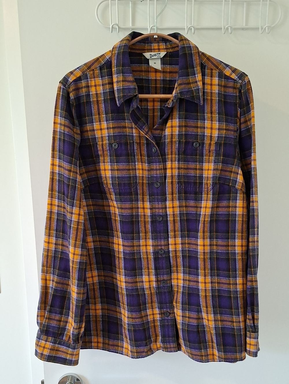Duluth Trading Co. Purple & Yellow 100% Cotton Flannel Plaid Button-down (Sz M)